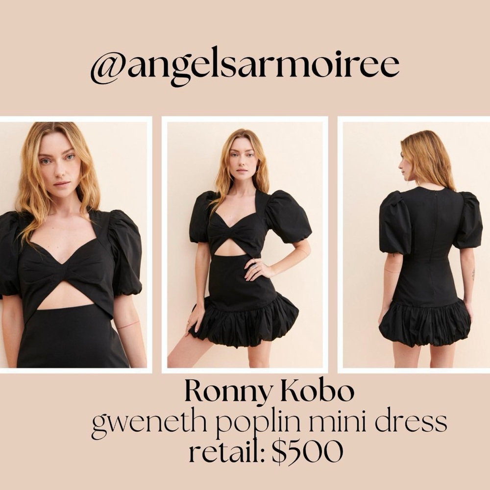 Ronny Kobo Collection Black Puff Sleeve Mini Dress